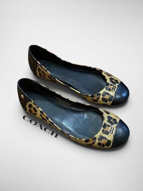 Y2k Coach Leopard Print Cap Toe Ballet Flats